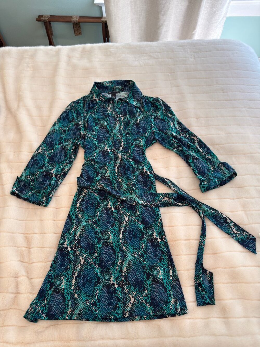 INC International Reptile Print Button Front Belted Shirt Dress